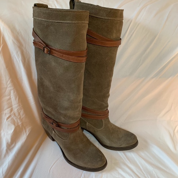 FRYE Strappy Jane Tall Boots Size 7 Gray Suede - Picture 2 of 14